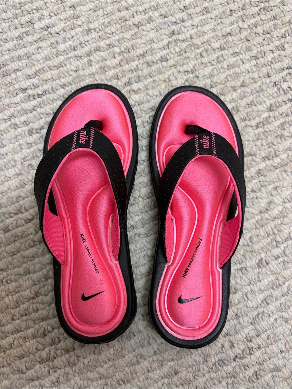 Nike Women's Hot Pink and Black Contoured Foam Sandals